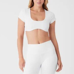 Alo Airbrush Crop Top figure short sleeve bra womens White (small) workout gym